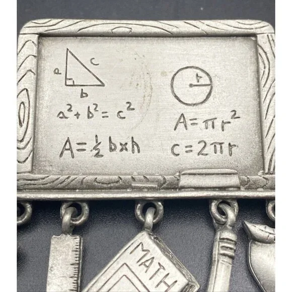 Vtg JJ JONETTE Brooch Pin Pewter Math Teacher Chalkboard Charm School Algebra - Picture 3 of 11